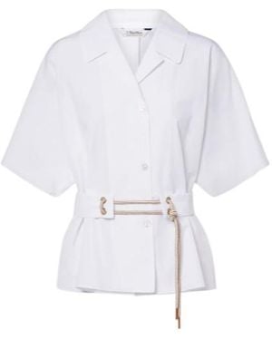 Max Mara Carisma Belted Cotton Poplin Shirt - White