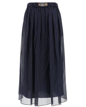 Brunello Cucinelli Pinstripe High-Waist Maxi Skirt - Blue