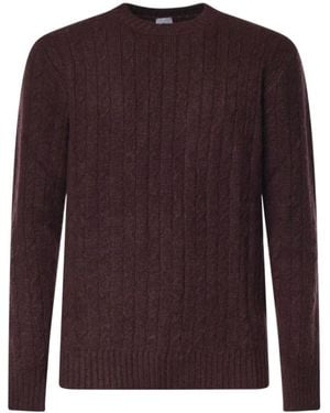 Eleventy Cable-Knit Crew-Neck Knitted Jumper - Purple