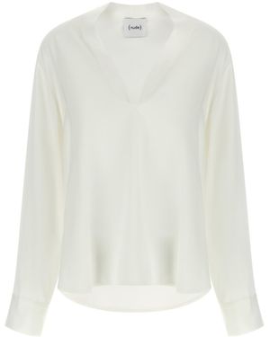 Nude V-Neck Blouse - White