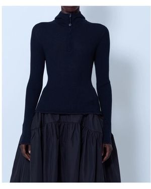 Cecilie Bahnsen Long-Sleeve Hooded Knit Top - Blue