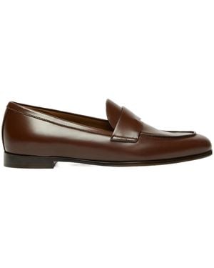 Max Mara Semi-Glossy Leather Moccasins - Brown