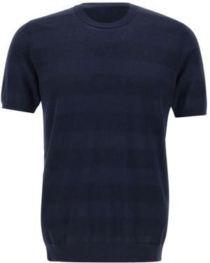 Kangra Cashmere Kangra Textured Short-Sleeve Knitted Top - Blue