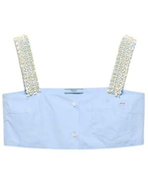 Prada Embroidered Poplin Crop Top - Blue