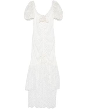 Alessandra Rich Puff Sleeve Lace Maxi Dress - White