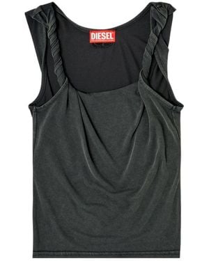 DIESEL Logo Embroidered Ribbed Tank Top - Black