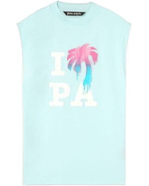 Palm Angels I Love Pa Print Vest - Blue