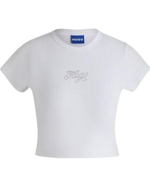 BOSS Rhinestone Crop Crewneck Tshirt - White