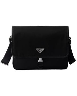Prada Nylon And Saffiano Leather Shoulder Bag - Black