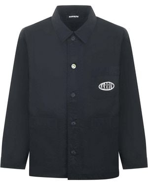 Barrow Logo Printed Button-Up Shirt Jacket - Blue