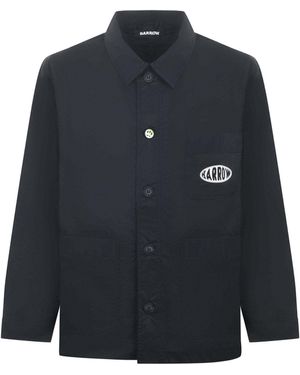 Barrow Logo Printed Button-Up Shirt Jacket - Blue