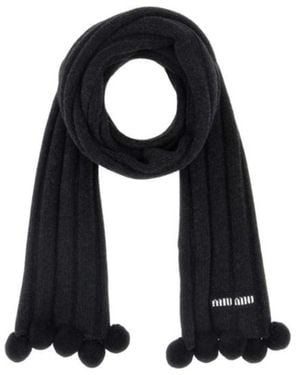 Miu Miu Pompom Trim Scarf - Black