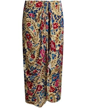 Isabel Marant Multicolored Velvet Asymmetrical Midi Skirt - White
