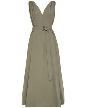 Brunello Cucinelli Belted Dress With Monili Shoulder - Green
