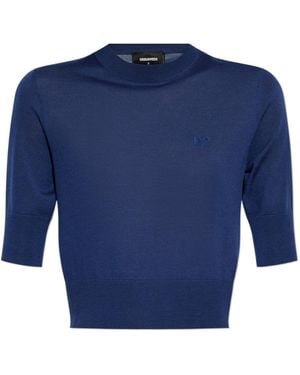 DSquared² D2 Logo Embroidered Cropped Knit Top - Blue