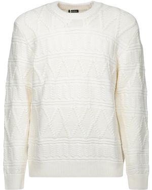 ZEGNA Crewneck Cable-Knit Jumper - White