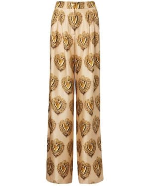 Dolce & Gabbana Printed High-Rise Silk Palazzo Pants - Metallic