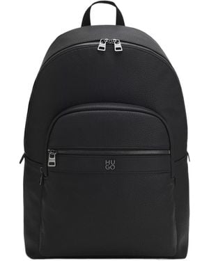 BOSS Logo-Plaque Leather-Effect Backpack - Black