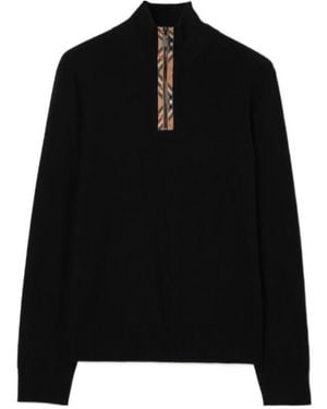 Burberry Check Trim Half-Zip Jumper - Black