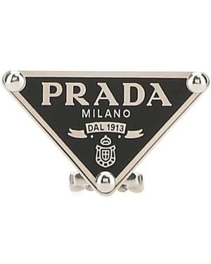 Prada Triangle Logo-Plaque Earring - White
