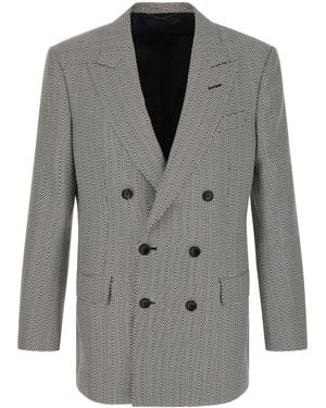 Tom Ford Geometric Jacquard Double-Breasted Blazer - Gray