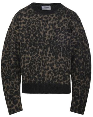 Nude Leopard-Print Balloon Sleeve Jumper - Black