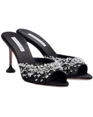 Aquazzura Embellished Satin Mules - Black