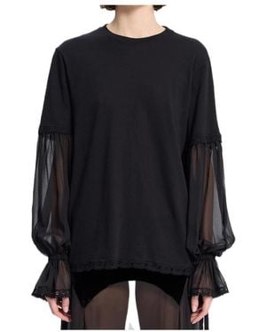 Ann Demeulemeester Lace-Trim Cotton T-Shirt - Black