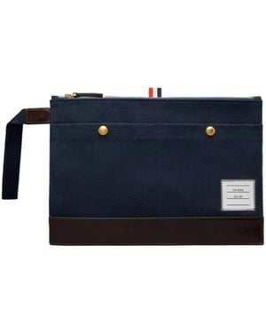 Thom Browne Rwb-Striped Logo Patch Document Holder - Blue