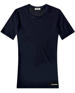 Jil Sander Logo Printed Crewneck T-Shirt - Blue