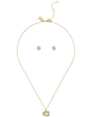 COACH Pendant Necklace And Earrings Two-Piece Set - White