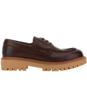 Prada Logo-Debossed Lace-Up Shoes - Brown