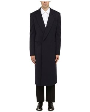 McQueen Single-Breasted V-Neck Coat - Blue