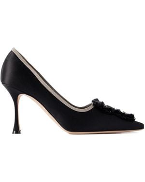 Manolo Blahnik Grosgrain-Trimmed Appliquéd Satin Court Shoes - Black