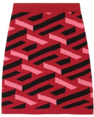 Versace Geometric Intarsia Knitted Mini Skirt - Red