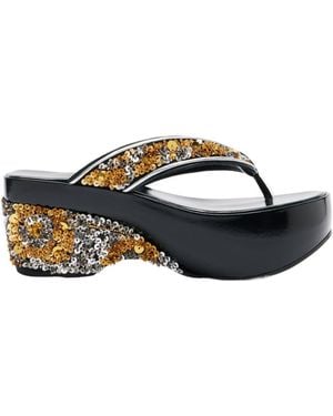 Dries Van Noten Sequined Wedge Thong Sandals - Multicolour