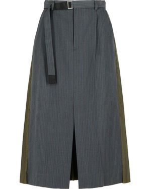 Sacai Striped Belted Skirt - Grey