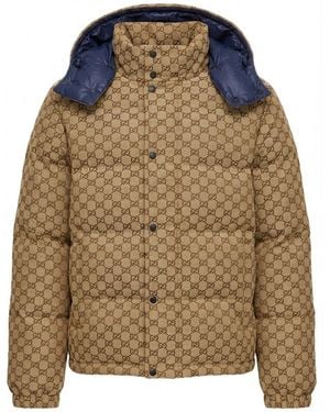 Gucci Gg Motif Padded Puffer Jacket - Brown