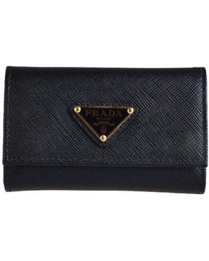 Prada Logo Plaque Tri-Fold Key Case - Black