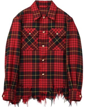 McQueen Distressed Tartan Overshirt - Red