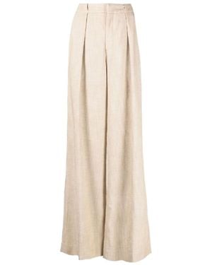 Closed Pleated Flared Trousers - Natural