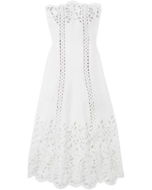 Oscar de la Renta Embroidered Mid-Length Dress - White