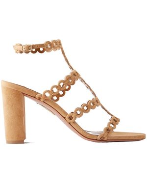 Aquazzura Cutout Suede Sandals - Metallic