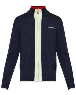 CASABLANCA Logo-Embroidered Zip-Up Cardigan - Blue