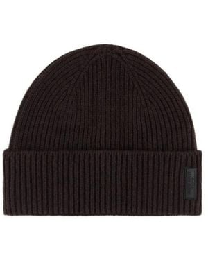Giorgio Armani Ribbed Cuff Beanie Hat - Black
