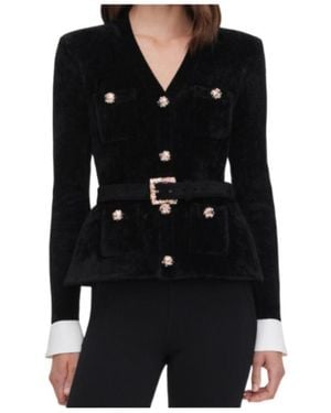 Self-Portrait Belted V-Neck Jacket - Black