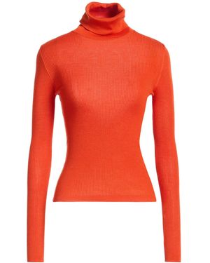 Saint Laurent Ribbed Turtleneck Knit Top - Red