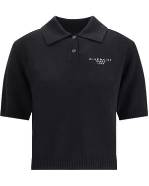 Givenchy Paris 1952 Embroidered Knit Polo Top - Black