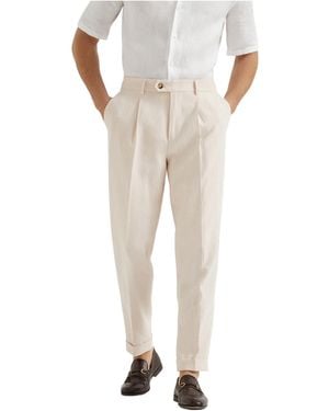 Brunello Cucinelli Pressed-Crease Trousers - Natural