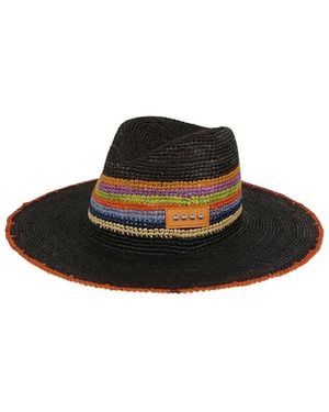 Etro Striped Straw Hat - Black